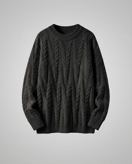 Unisex Oversized Kabelstrick-Longpullover mit tiefer Schulterpartie und Rippbündchen Nord Taschen