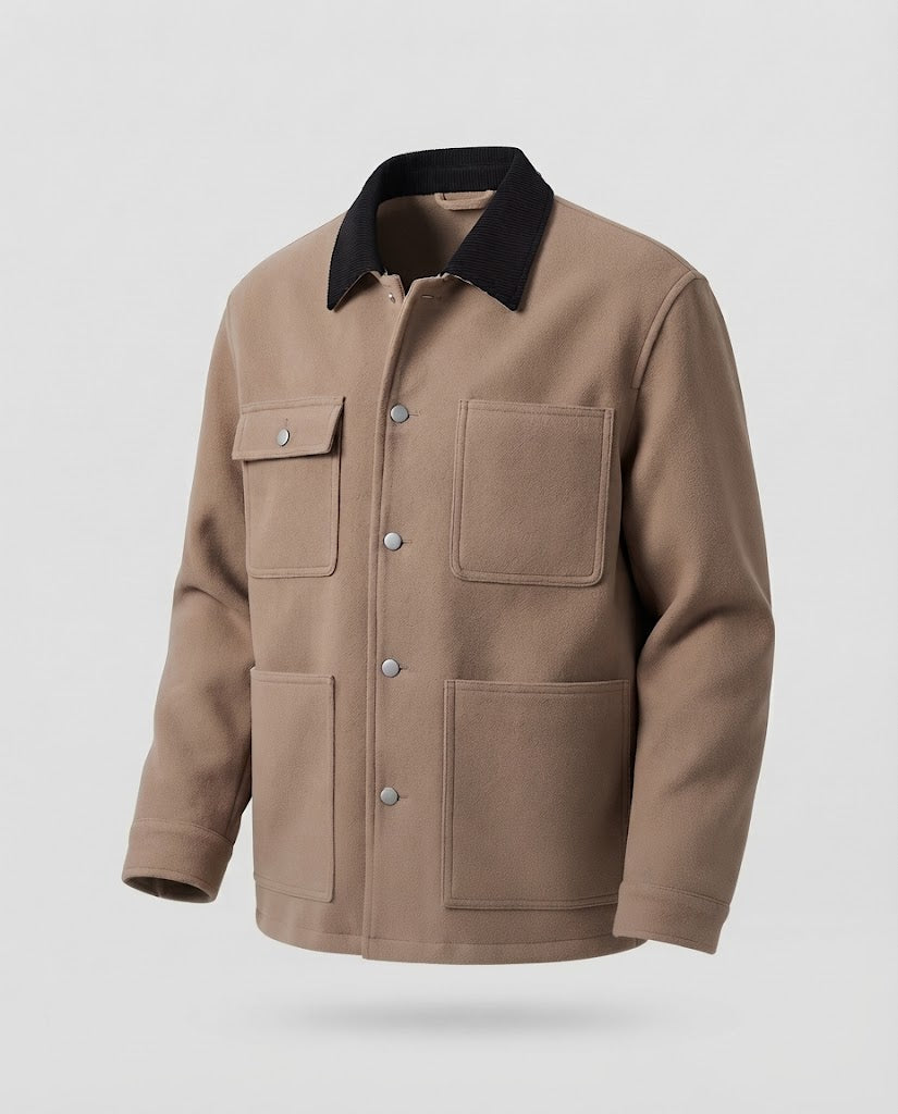 Herren Kurzjacke im Worker‑Stil mit Kontrastkragen und großen aufgesetzten Taschen Nord Taschen
