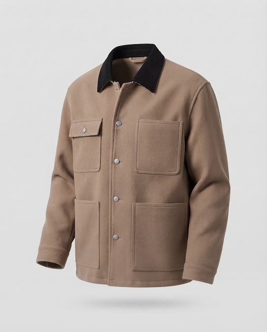 Herren Kurzjacke im Worker‑Stil mit Kontrastkragen und großen aufgesetzten Taschen Nord Taschen