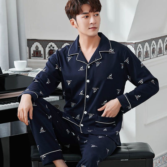 Herren-Pyjama-Set, 100% Baumwolle, Langarm, Übergrößen