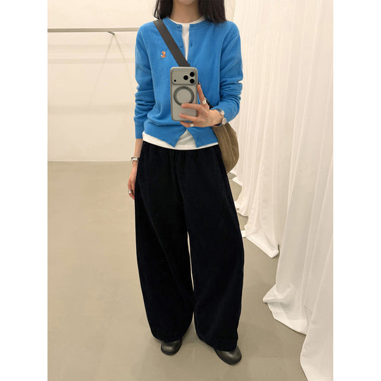 Damen-Cordhose mit weitem Bein und elastischem Bund