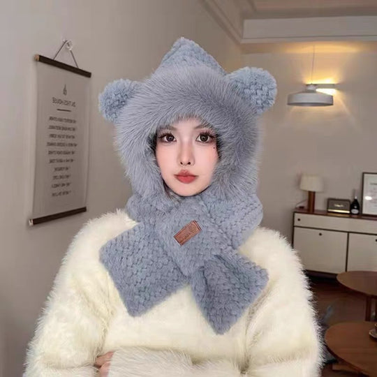 Gefütterte Kapuzenmütze mit integriertem Schal