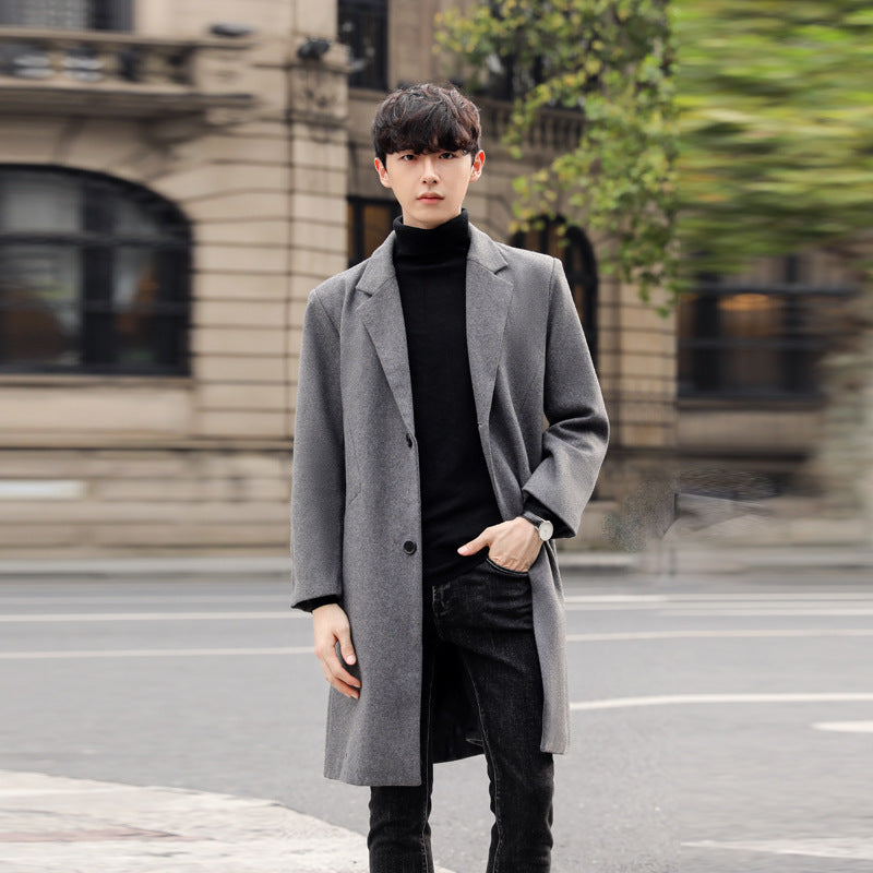Herren Eleganter Longcoat aus Wollmix mit verdeckter Knopfleiste und Rückenschlitz Nord Taschen