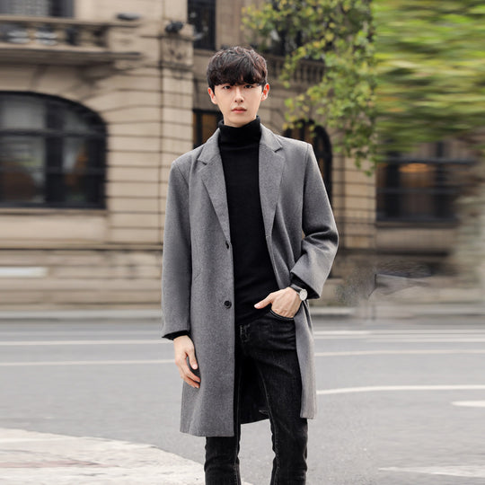 Herren Eleganter Longcoat aus Wollmix mit verdeckter Knopfleiste und Rückenschlitz Nord Taschen