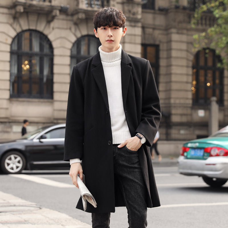 Herren Eleganter Longcoat aus Wollmix mit verdeckter Knopfleiste und Rückenschlitz Nord Taschen