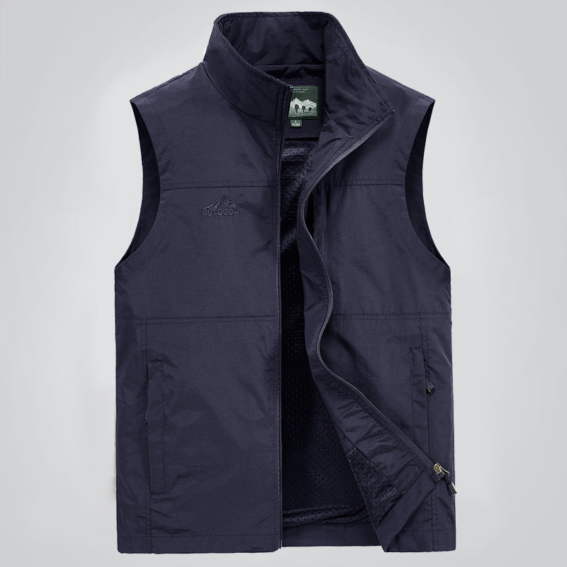 Herren Leichte winddichte Outdoor-Weste mit Stehkragen, Mesh-Futter & Reißverschlusstaschen Nord Taschen