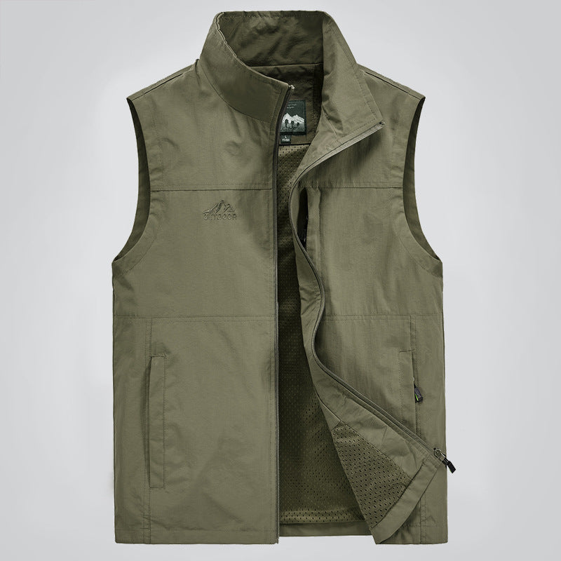 Herren Leichte winddichte Outdoor-Weste mit Stehkragen, Mesh-Futter & Reißverschlusstaschen Nord Taschen