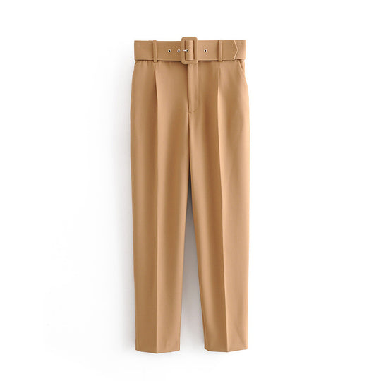 Damen Hochtaillierte Tailored-Hose mit Bundfalten und Stoffgürtel Nord Taschen