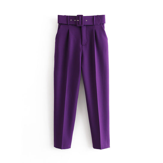 Damen Hochtaillierte Tailored-Hose mit Bundfalten und Stoffgürtel Nord Taschen