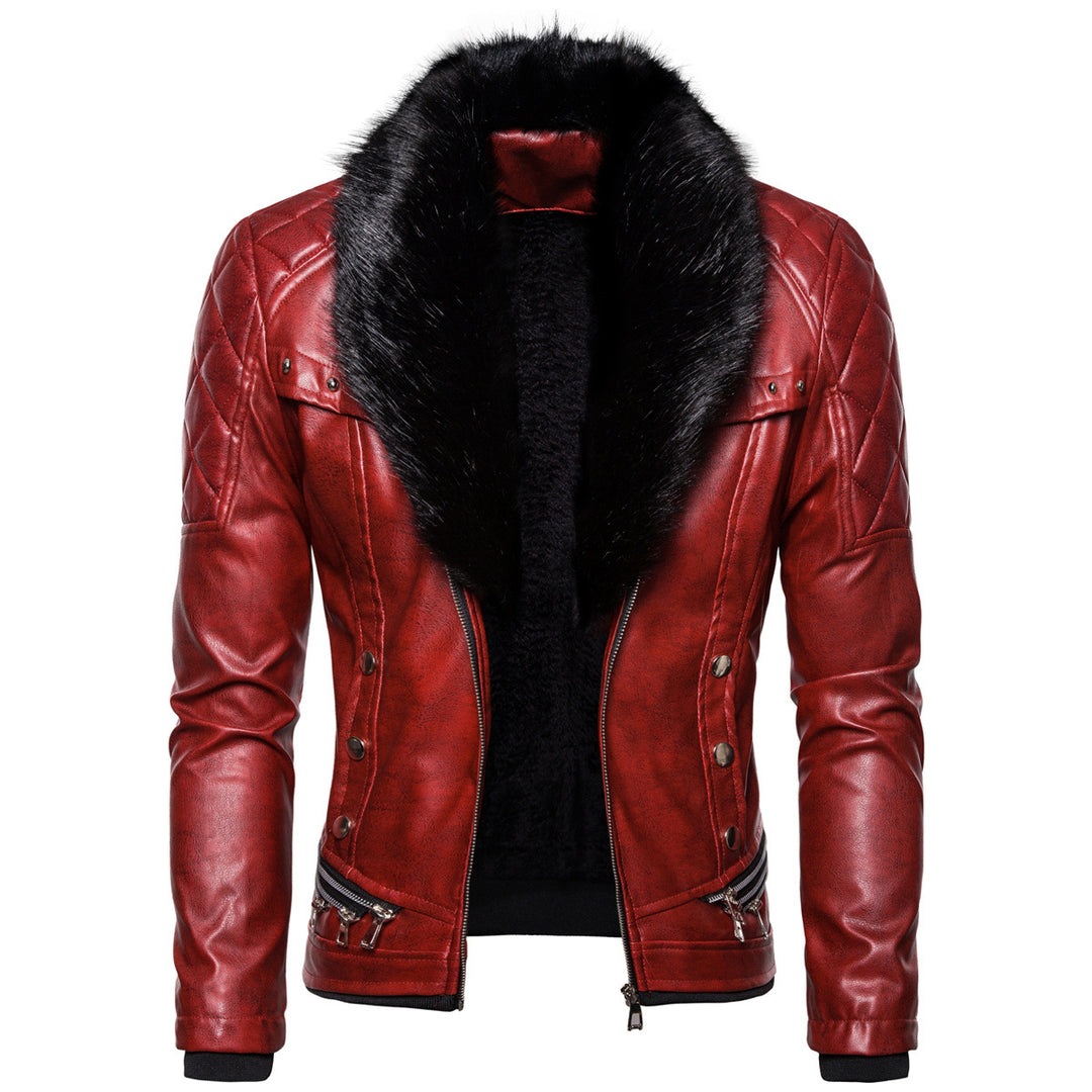 Herren Biker-Lederjacke im Vintage-Look mit gesteppter Schulter und breitem Kunstfellkragen Nord Taschen