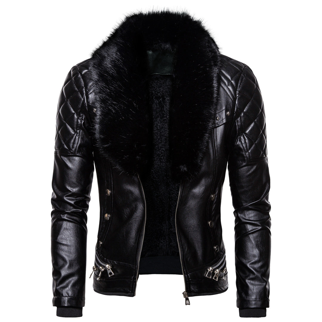 Herren Biker-Lederjacke im Vintage-Look mit gesteppter Schulter und breitem Kunstfellkragen Nord Taschen