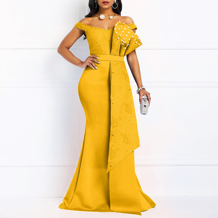 Damen Elegantes Abendkleid mit floralem Oberteil und schwingendem Saum