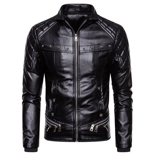 Herren Biker-Lederjacke im Vintage-Look mit gesteppter Schulter und breitem Kunstfellkragen Nord Taschen