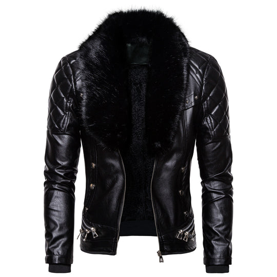 Herren Biker-Lederjacke im Vintage-Look mit gesteppter Schulter und breitem Kunstfellkragen Nord Taschen