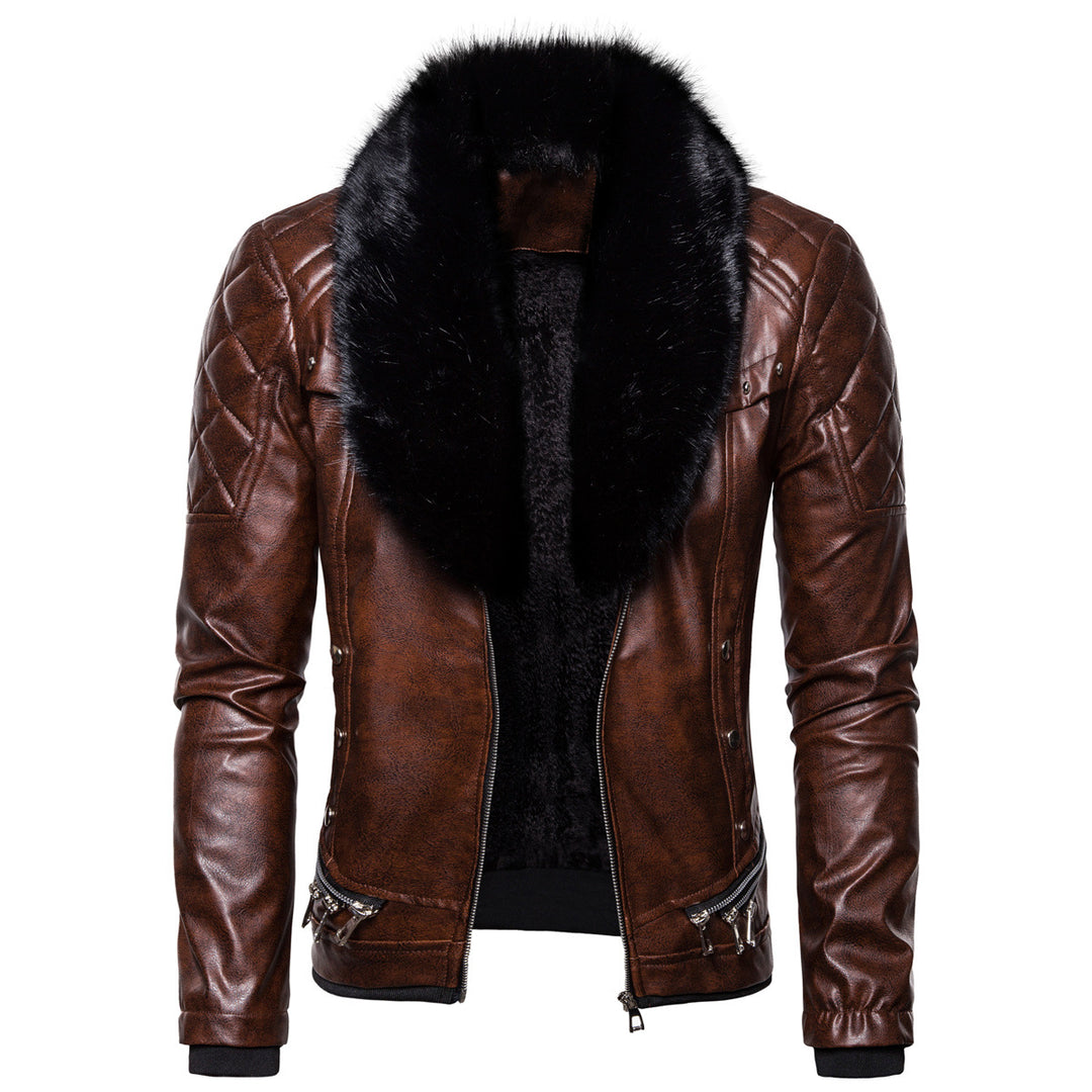 Herren Biker-Lederjacke im Vintage-Look mit gesteppter Schulter und breitem Kunstfellkragen Nord Taschen