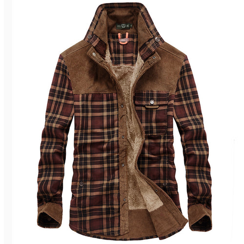 Herren Gemusterte Flanelljacke mit Fleece Futter Nord Taschen