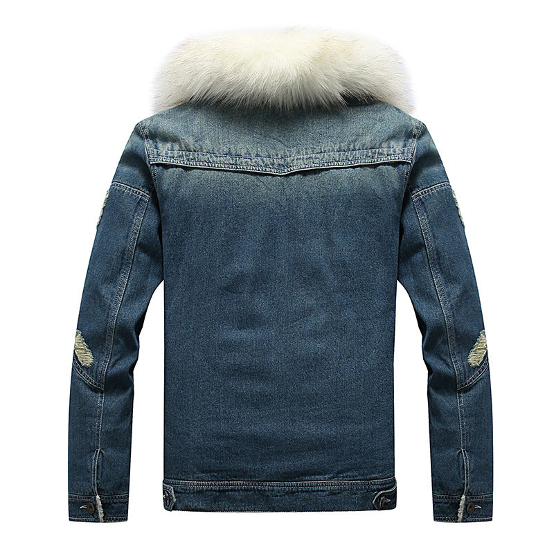 Herren Denim-Utilityjacke mit Fleece-Innenfutter und markantem Kunstfellkragen Nord Taschen