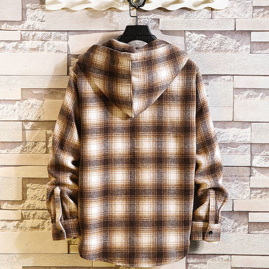 Herren Kariertes Overshirt-Hoodie aus Flanell mit Kapuze und Brusttasche Nord Taschen