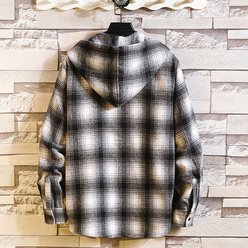 Herren Kariertes Overshirt-Hoodie aus Flanell mit Kapuze und Brusttasche Nord Taschen
