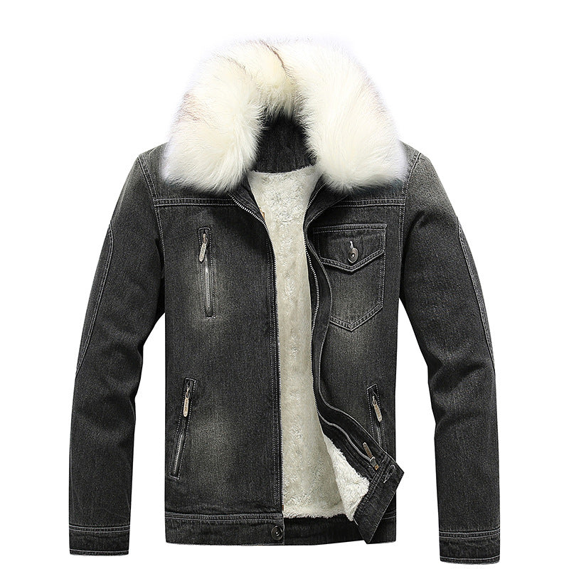 Herren Denim-Utilityjacke mit Fleece-Innenfutter und markantem Kunstfellkragen Nord Taschen