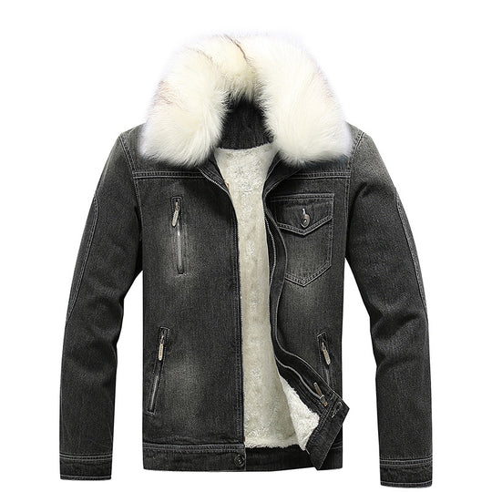 Herren Denim-Utilityjacke mit Fleece-Innenfutter und markantem Kunstfellkragen Nord Taschen