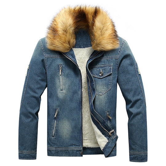 Herren Denim-Utilityjacke mit Fleece-Innenfutter und markantem Kunstfellkragen Nord Taschen