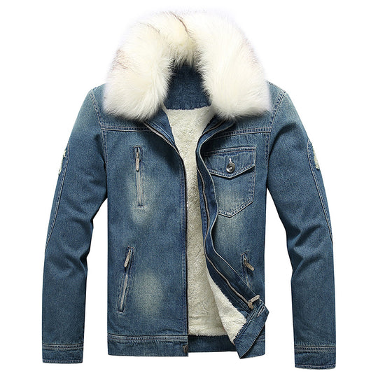 Herren Denim-Utilityjacke mit Fleece-Innenfutter und markantem Kunstfellkragen Nord Taschen