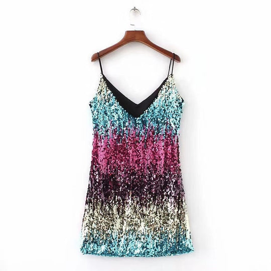 Damen Funkelndes Minikleid mit Pailletten und schmalen Spaghettiträgern