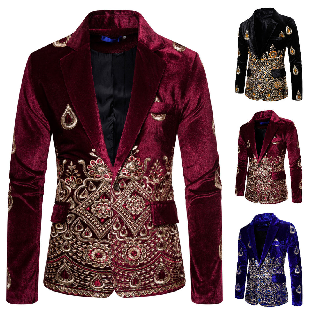 Herren Prunkvolles besticktes Samt‑Sakko mit Ornament- und Paisleystickerei Nord Taschen
