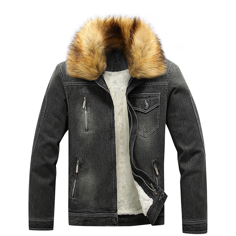 Herren Denim-Utilityjacke mit Fleece-Innenfutter und markantem Kunstfellkragen Nord Taschen