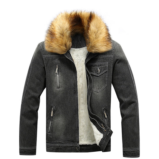 Herren Denim-Utilityjacke mit Fleece-Innenfutter und markantem Kunstfellkragen Nord Taschen