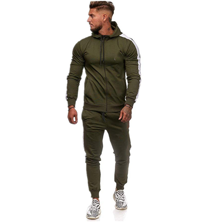 Herren figurbetonter Kapuzen-Trainingsanzug mit durchgehendem Reißverschluss, Kordelzug und kontrastierendem Seitenstreifen Nord Taschen