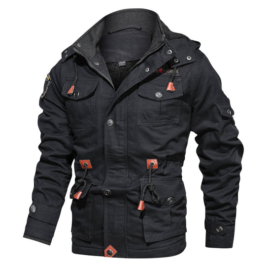 Herren Militärinspirierter Canvas-Parka mit Teddyfleece-Innenfutter und verstellbarem Taillenzug Nord Taschen