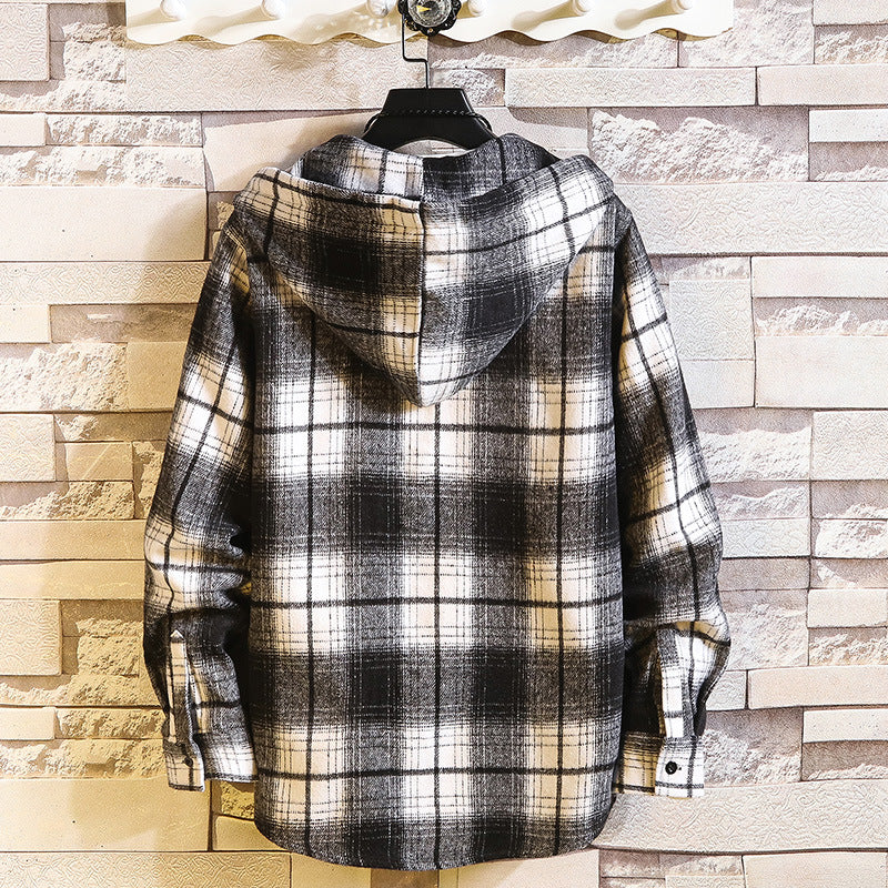 Herren Karo‑Flanell‑Hoodie‑Overshirt mit Kapuze, Brusttasche und Knopfleiste Nord Taschen