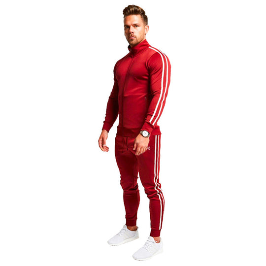Herren Athletischer Slim-Fit Trainingsanzug mit Stehkragen, Zip-Jacke und Jogger mit Seitenstreifen Nord Taschen