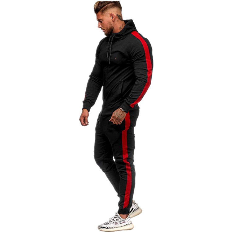 Herren figurbetonter Kapuzen-Trainingsanzug mit durchgehendem Reißverschluss, Kordelzug und kontrastierendem Seitenstreifen Nord Taschen
