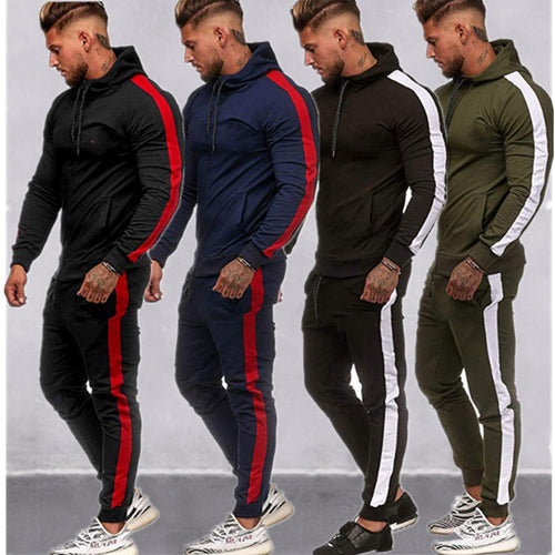 Herren figurbetonter Kapuzen-Trainingsanzug mit durchgehendem Reißverschluss, Kordelzug und kontrastierendem Seitenstreifen Nord Taschen