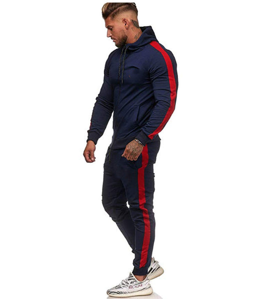 Herren figurbetonter Kapuzen-Trainingsanzug mit durchgehendem Reißverschluss, Kordelzug und kontrastierendem Seitenstreifen Nord Taschen