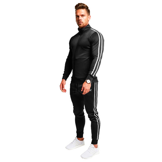 Herren Athletischer Slim-Fit Trainingsanzug mit Stehkragen, Zip-Jacke und Jogger mit Seitenstreifen Nord Taschen