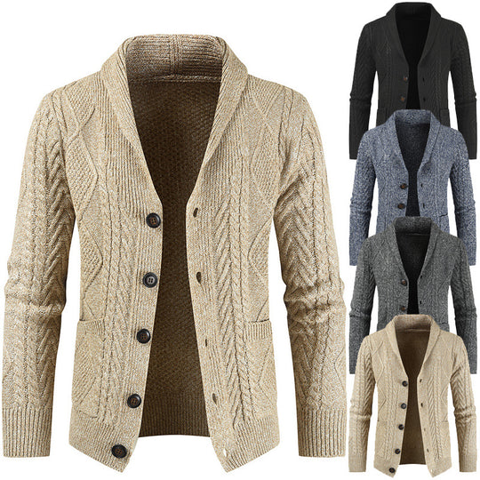 Herren Strickcardigan mit Zopfmuster und Schalkragen Nord Taschen