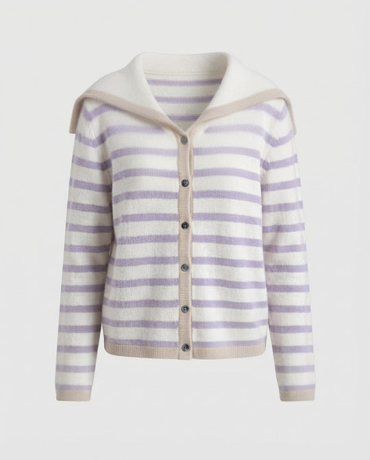 Damen Breton-inspirierter Kapuzen-Cardigan mit soften Feinstrickstreifen Nord Taschen