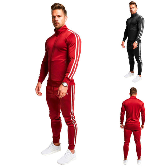 Herren Athletischer Slim-Fit Trainingsanzug mit Stehkragen, Zip-Jacke und Jogger mit Seitenstreifen Nord Taschen