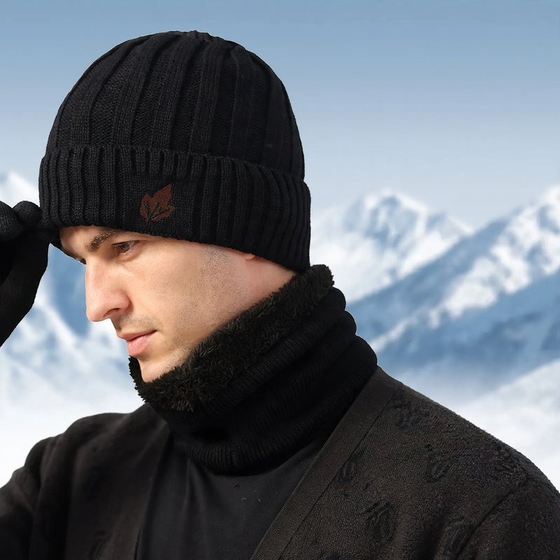 Strickmütze und Nackenschutz Set, gefüttert, für Herren