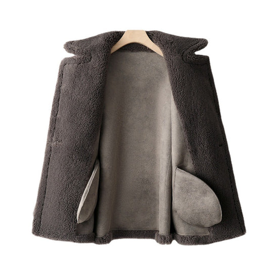 Damen-Mantel aus Lammfellimitat, mittellang, Teddy-Optik