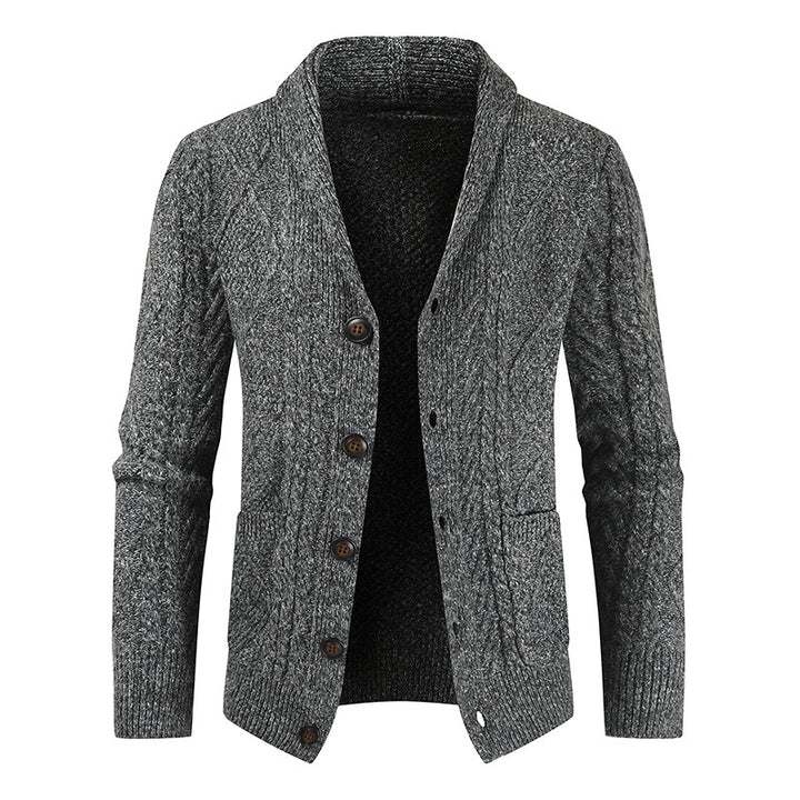 Herren Strickcardigan mit Zopfmuster und Schalkragen Nord Taschen