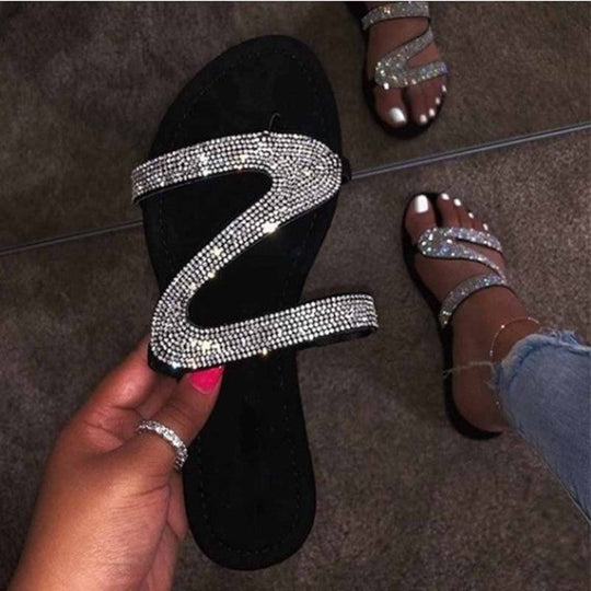 Damen Glamouröse Zehentrenner-Sandalen mit funkelnden Strass-Akzenten