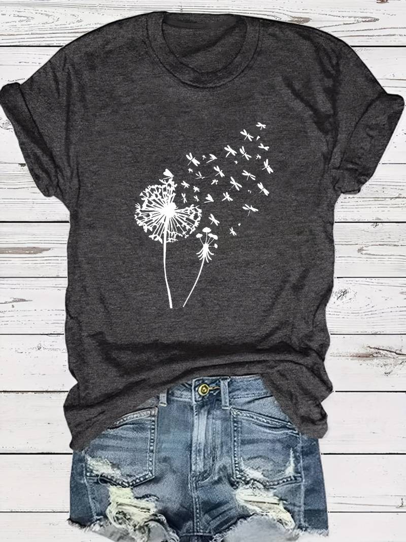 T-Shirt Mit Löwenzahn-Print Und Rundhalsausschnitt