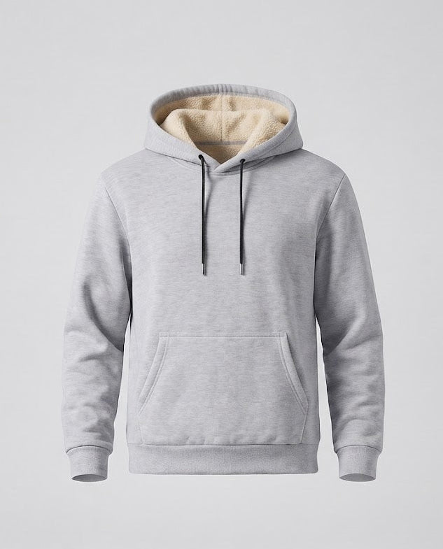 Herren Kapuzen-Sweatshirt mit Teddyfutter, Kängurutasche & geripptem Saum Nord Taschen