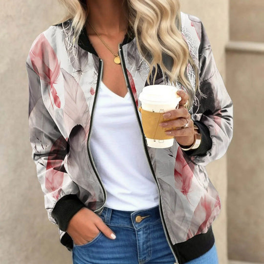 Blumengemusterte Bomberjacke mit Federprint Polyester Elegant und Lässig