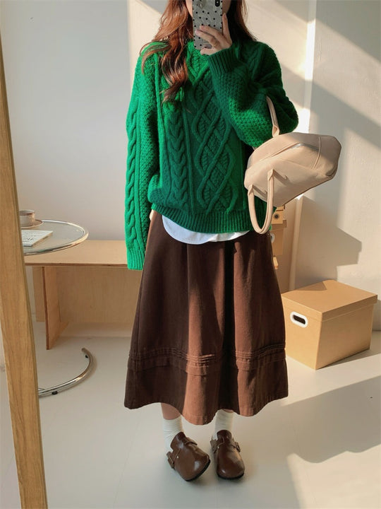 Damen-Strickpullover mit Zopfmuster, grob gestrickt